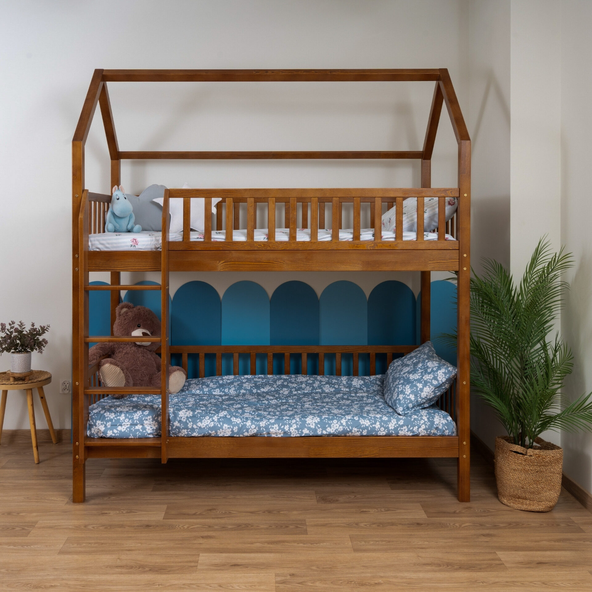 KOSMO Long Bunk Bed in pine wood, Retro