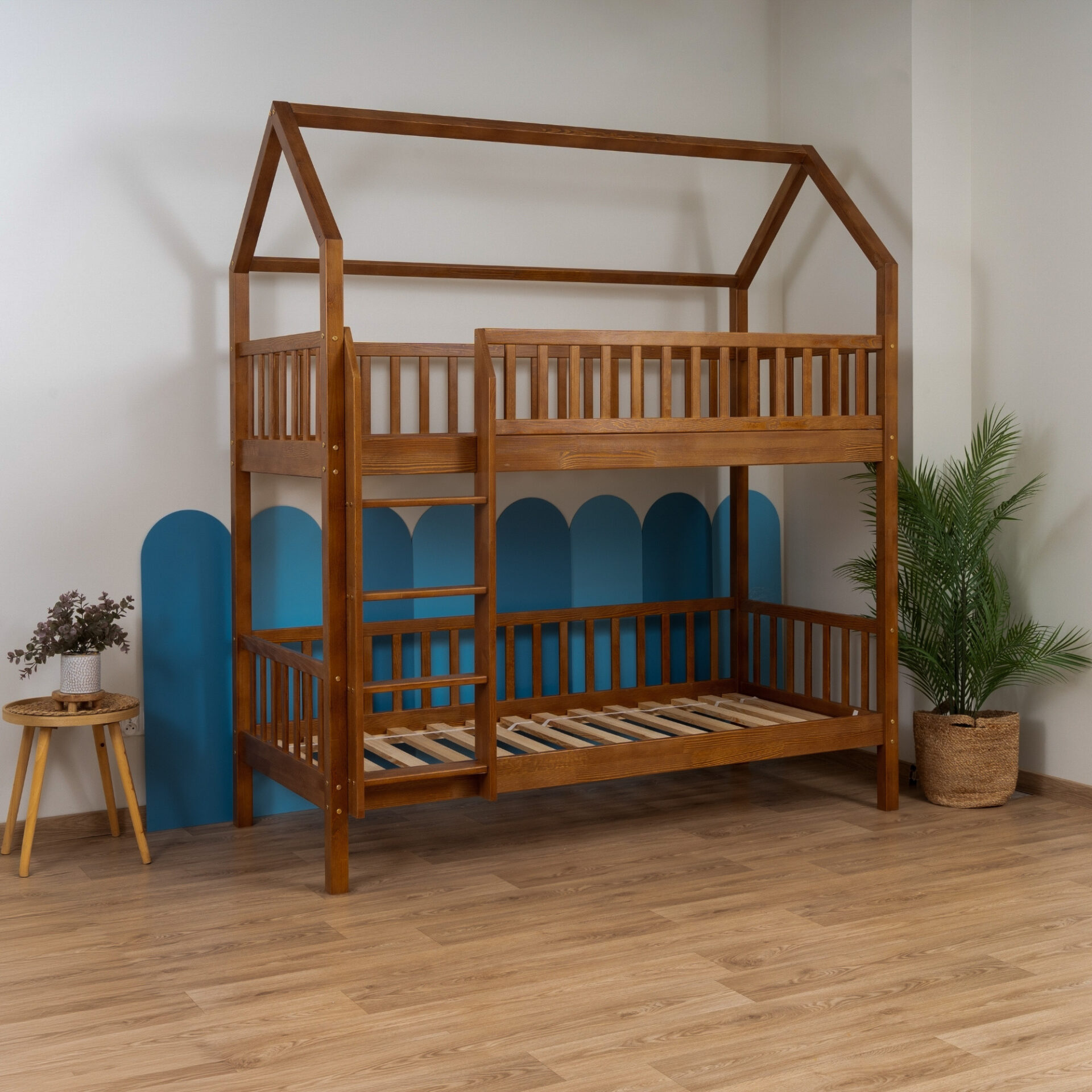 KOSMO Long Bunk Bed in pine wood, Retro