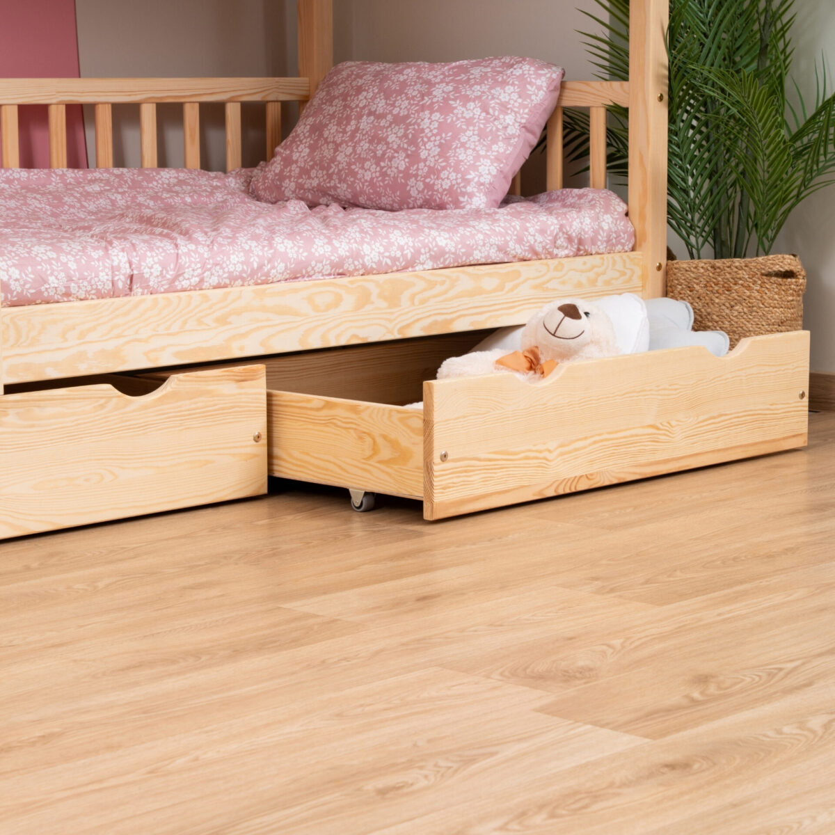 KOSMO Long Bunk Bed in pine wood, natural pine