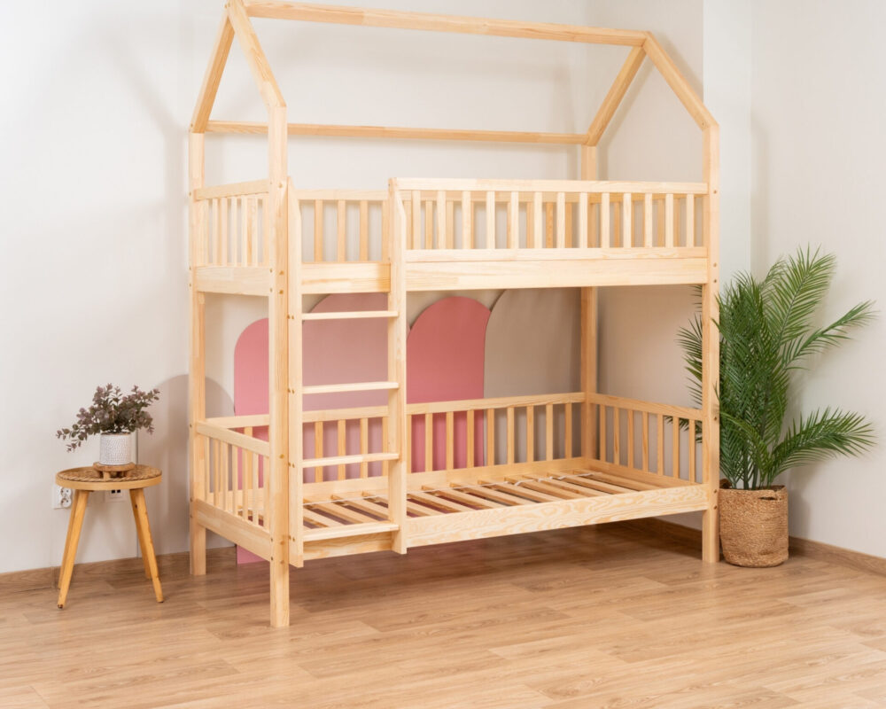 KOSMO Long Bunk Bed in pine wood, natural pine