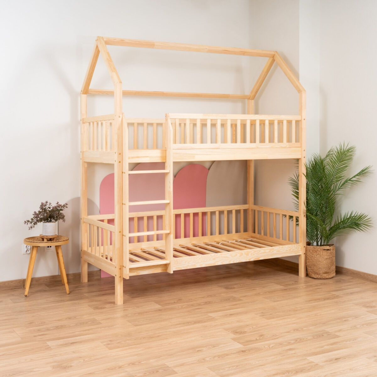 KOSMO Long Bunk Bed in pine wood, natural pine