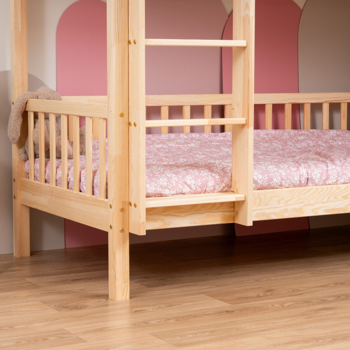 KOSMO Long Bunk Bed in pine wood, natural pine
