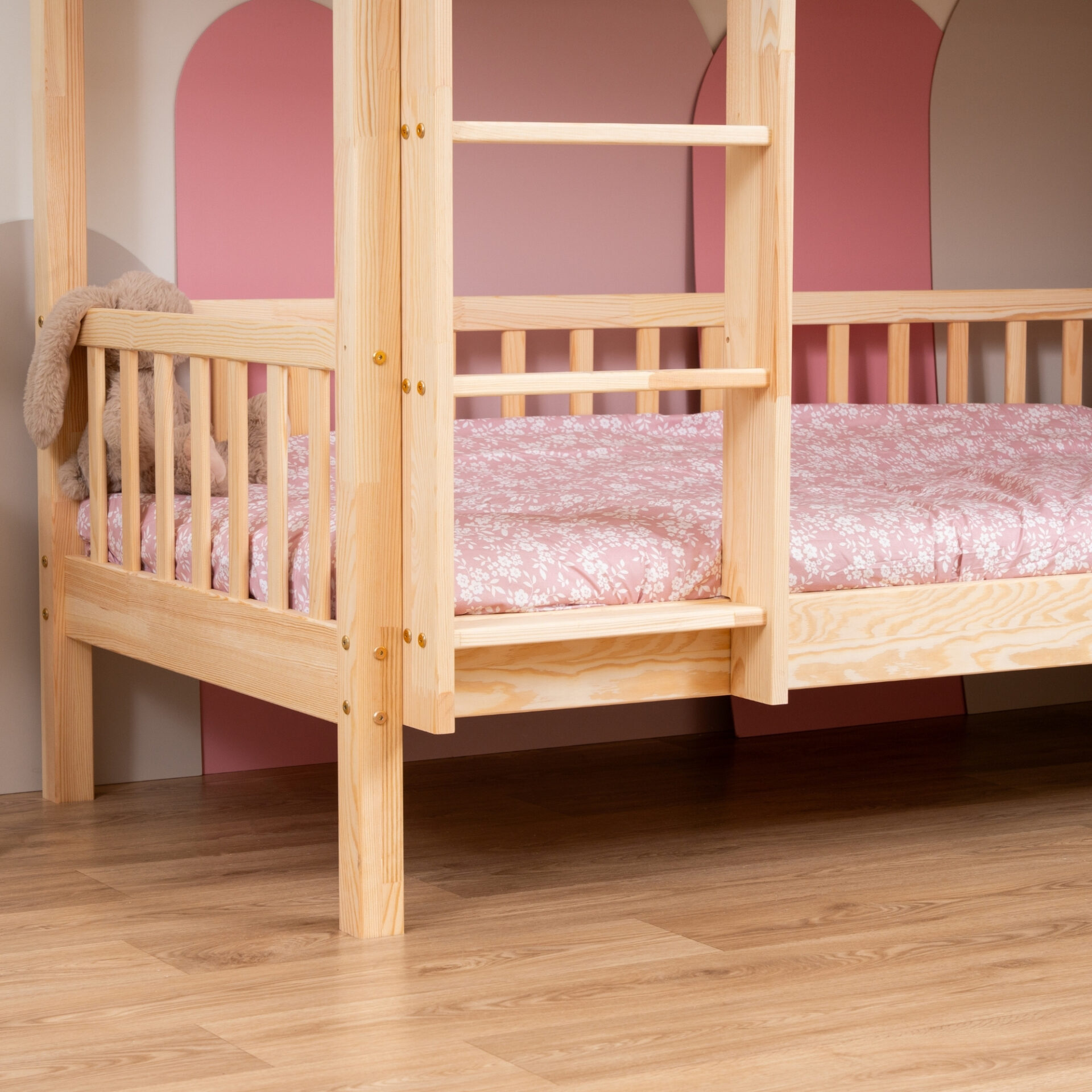KOSMO Long Bunk Bed in pine wood, natural pine