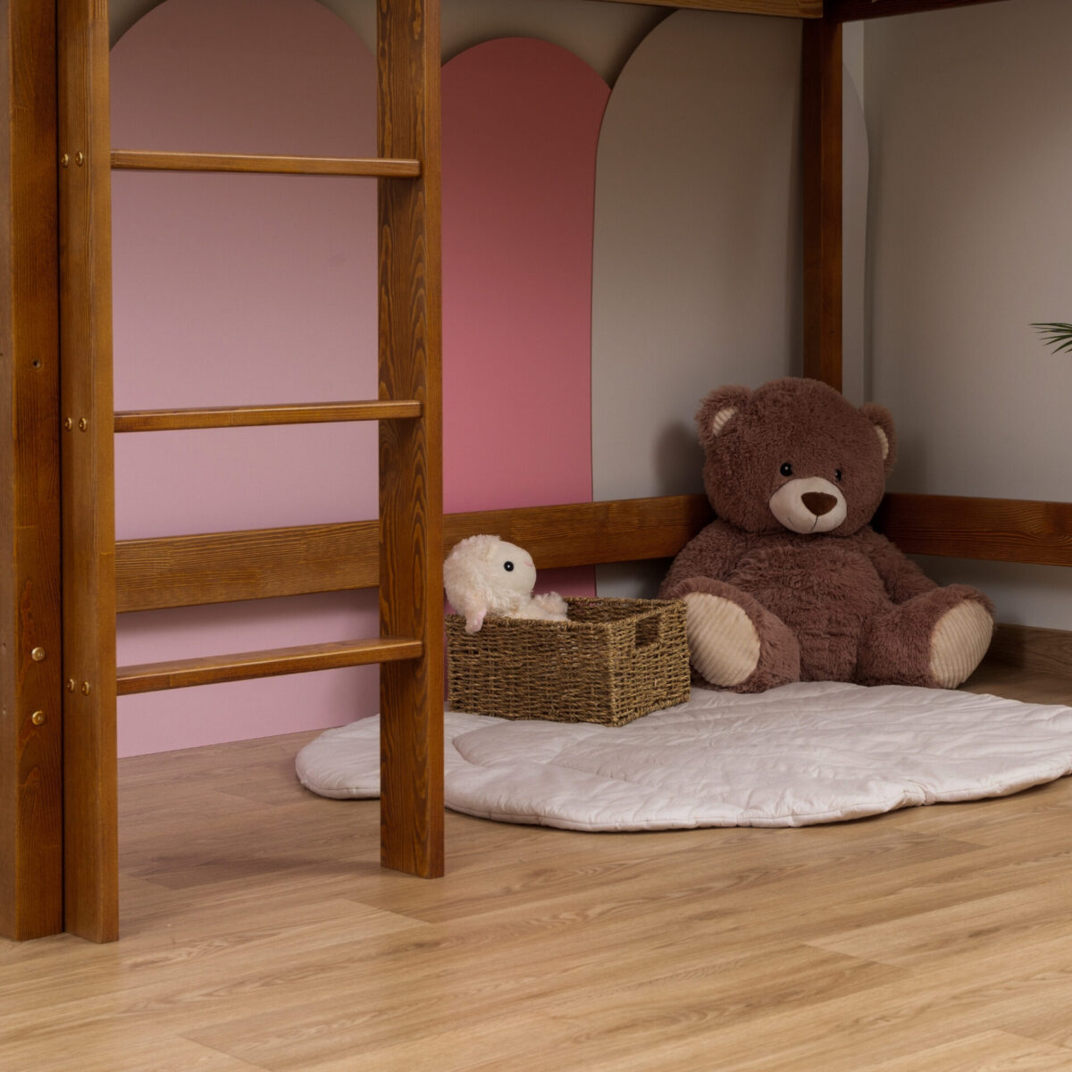 KOSMO Long Loft Bed in pine wood, Retro