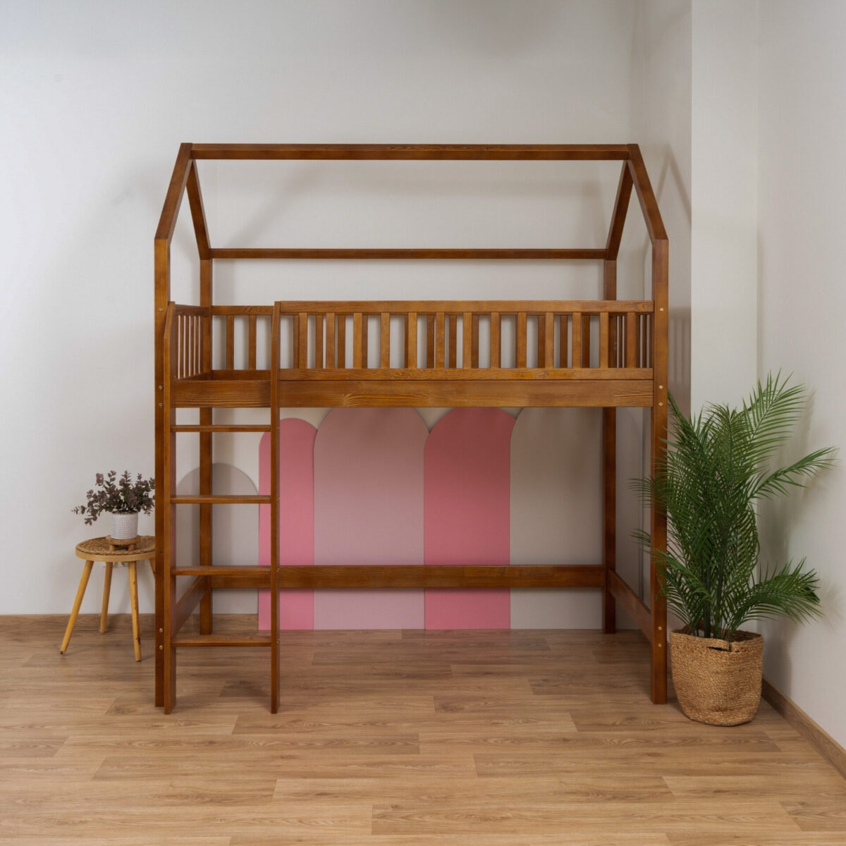 KOSMO Long Loft Bed in pine wood, Retro