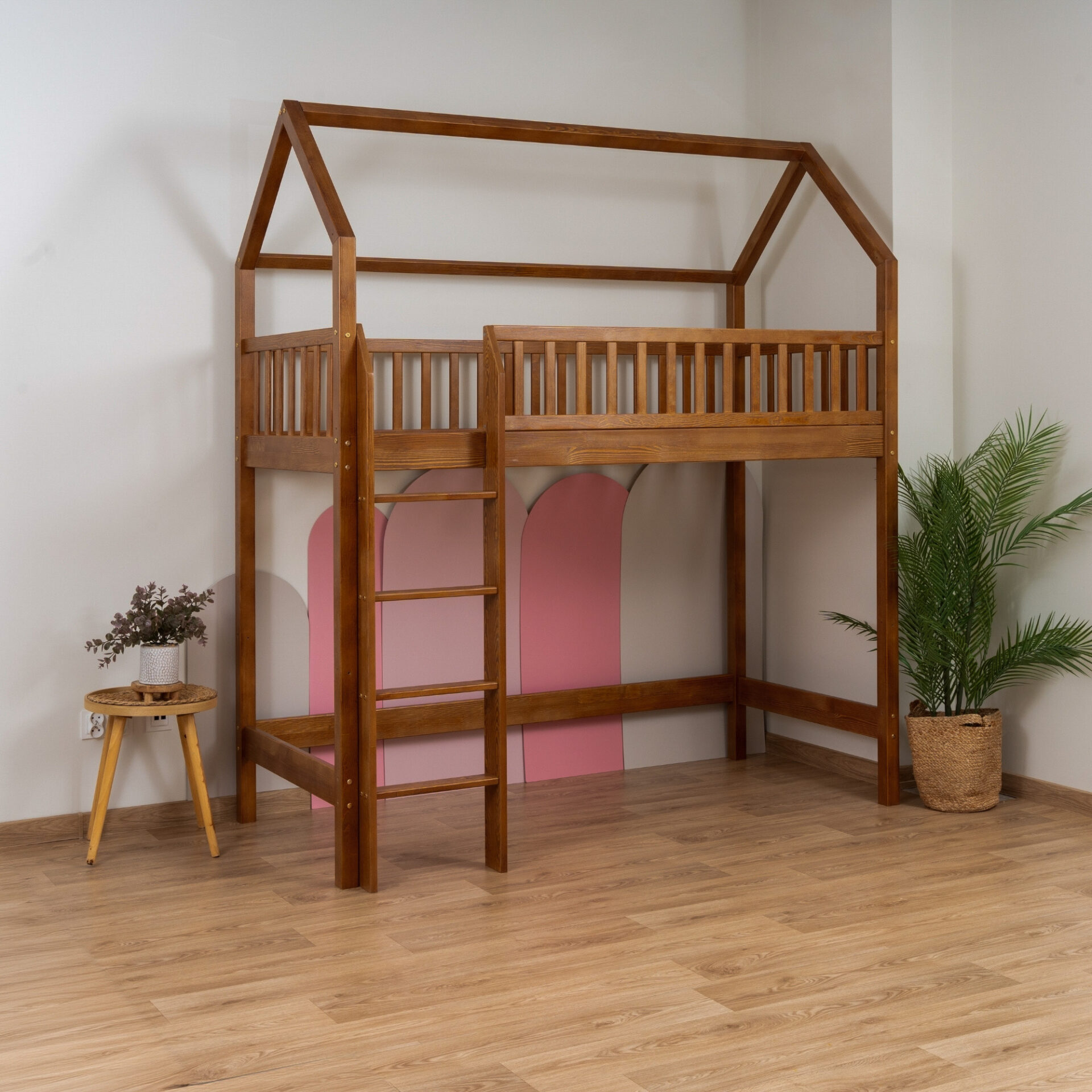 KOSMO Long Loft Bed in pine wood, Retro