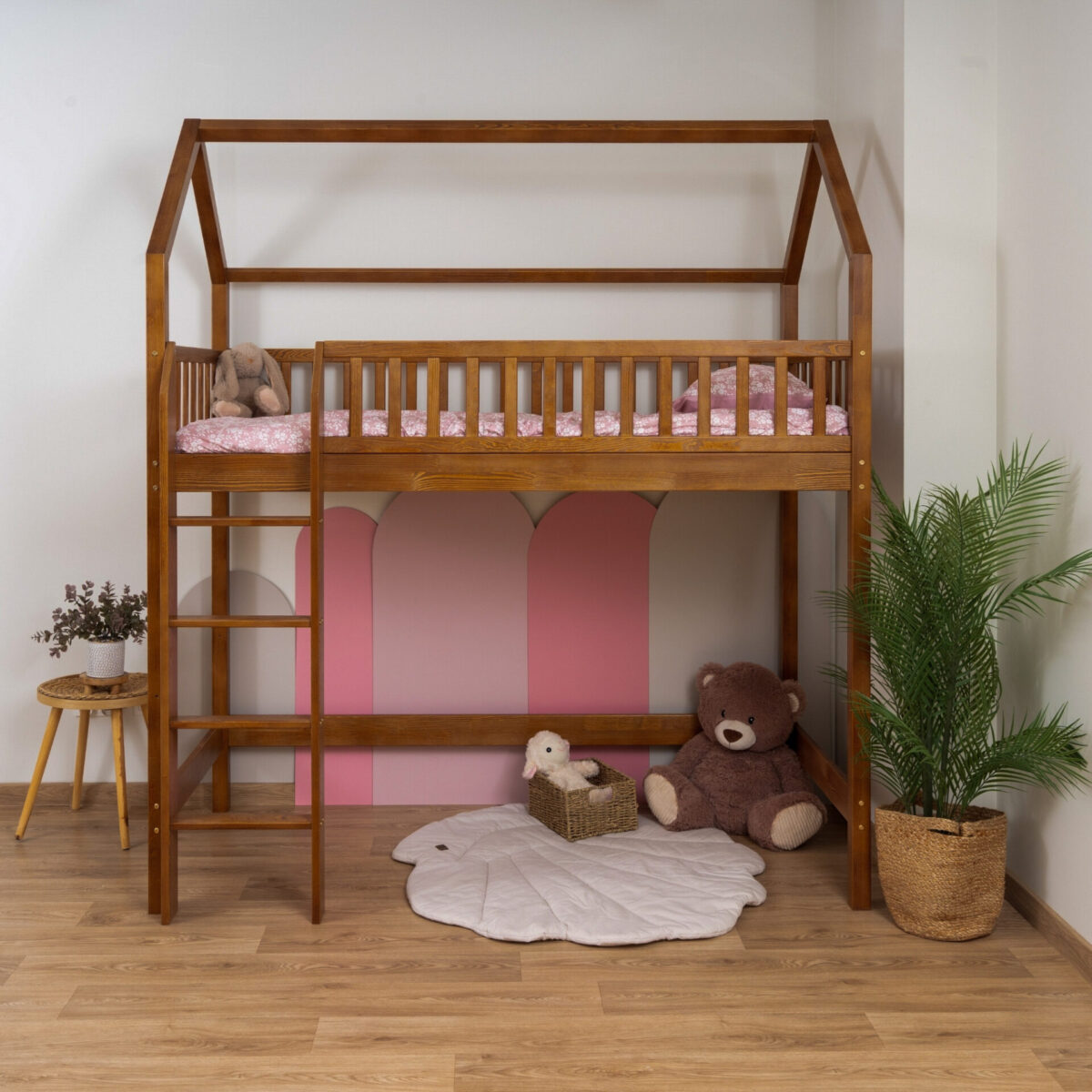 KOSMO Long Loft Bed in pine wood, Retro