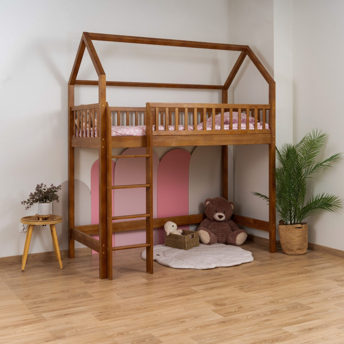 KOSMO Long Loft Bed in pine wood, Retro