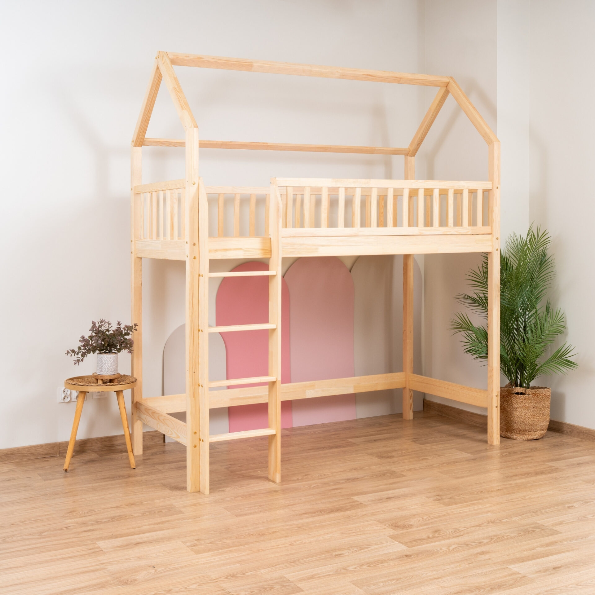 KOSMO Long Loft Bed in pine wood, natural pine