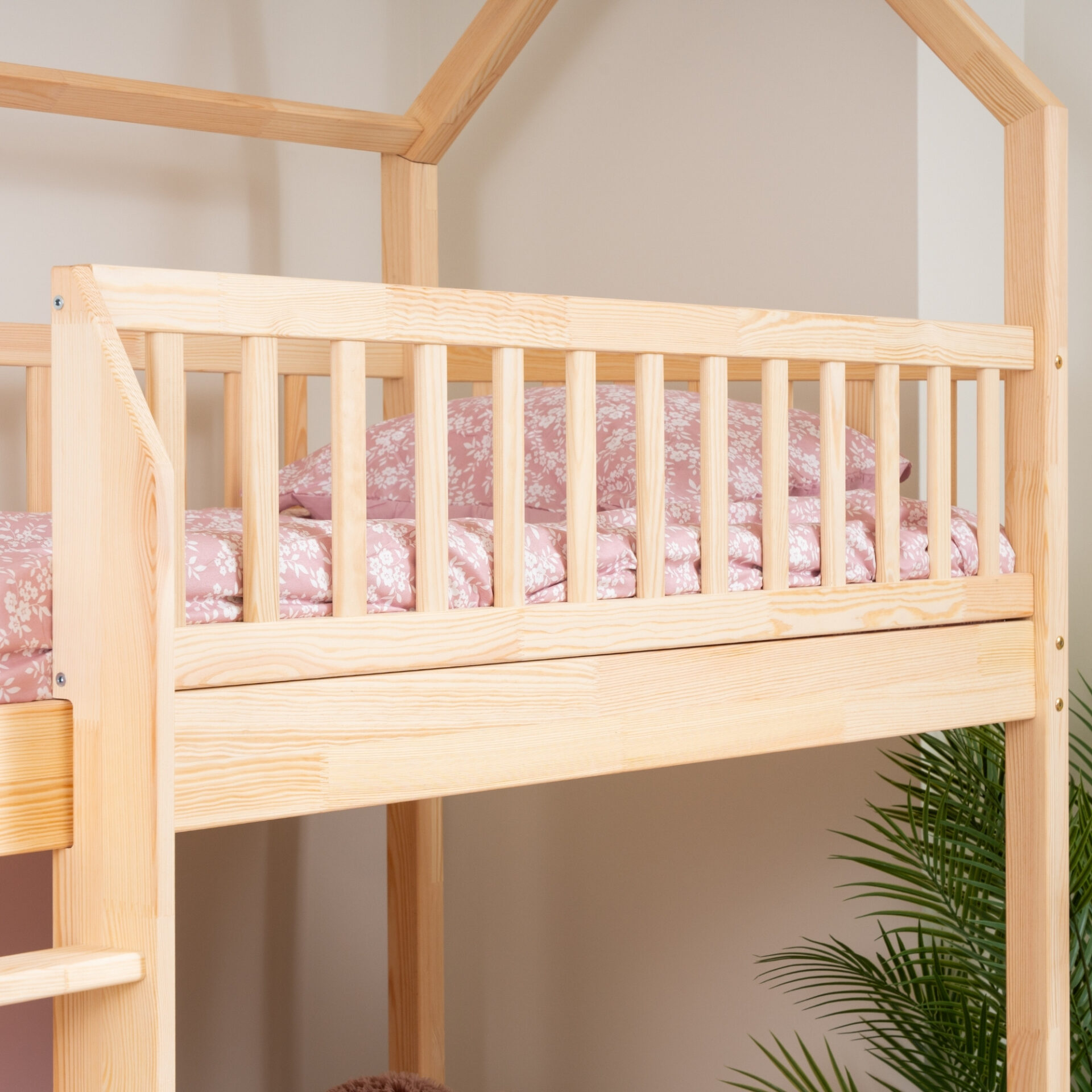KOSMO Long Loft Bed in pine wood, natural pine