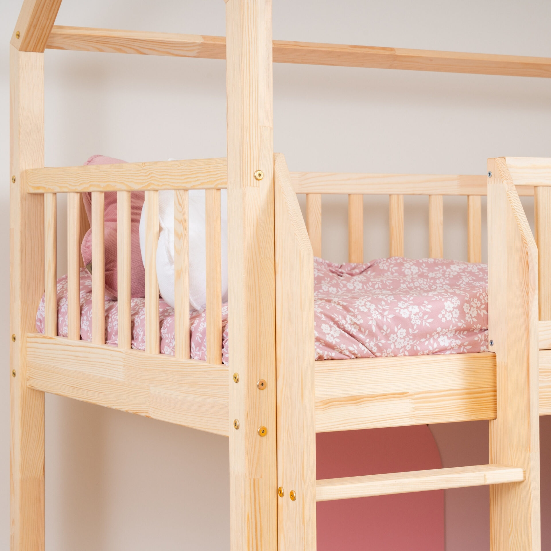 KOSMO Long Loft Bed in pine wood, natural pine