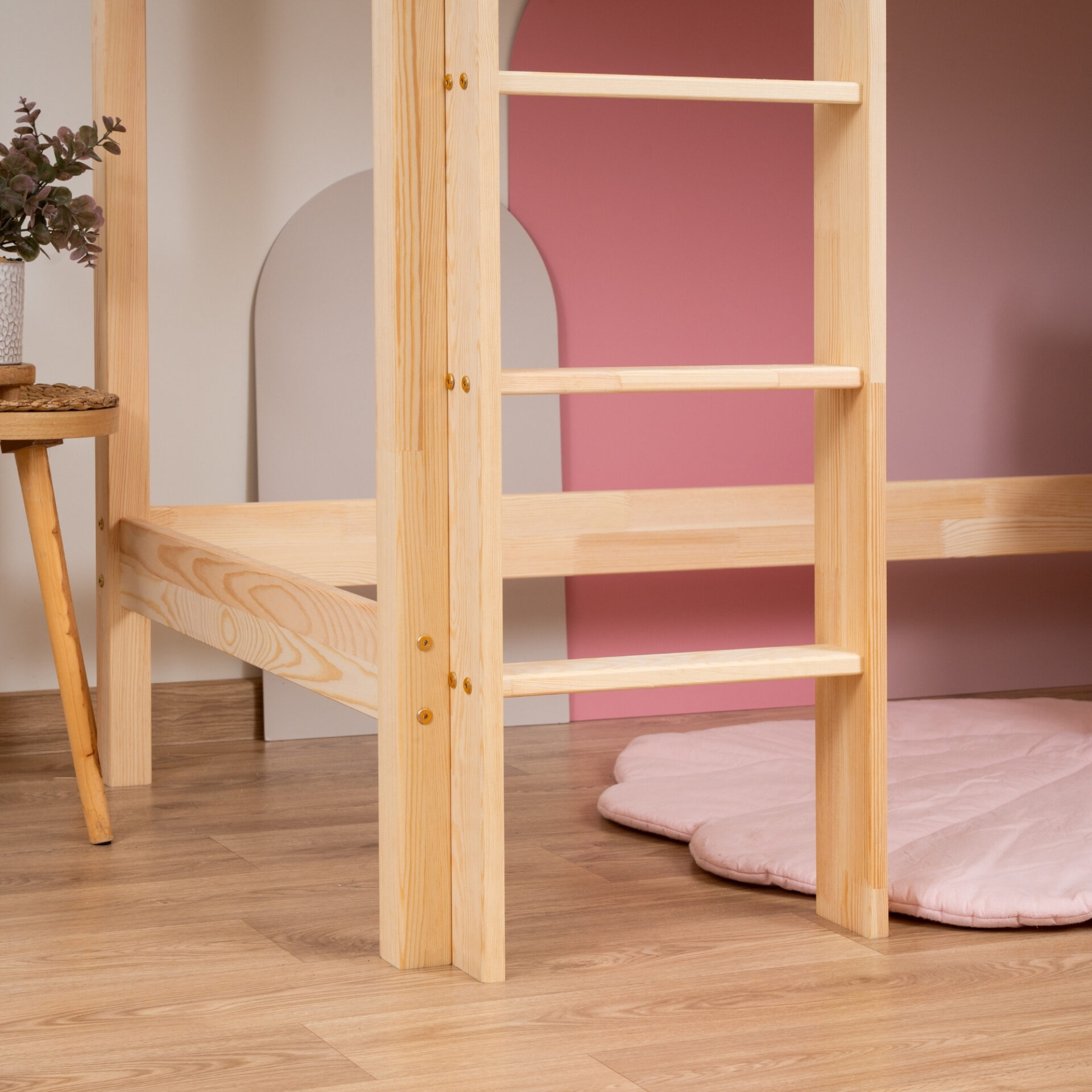 KOSMO Long Loft Bed in pine wood, natural pine