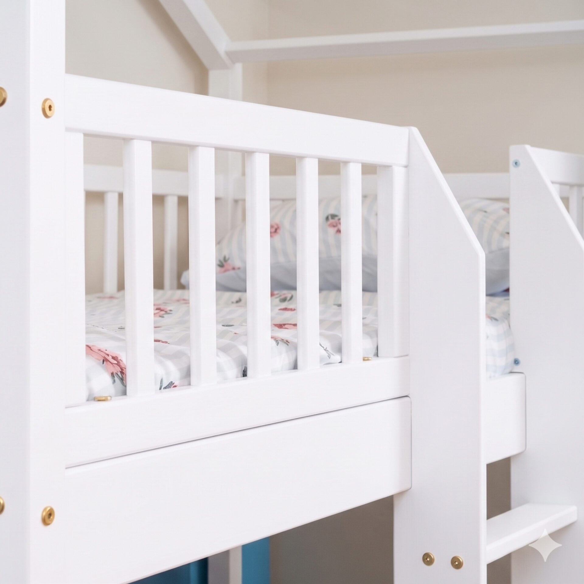 KOSMO Short Bunk Bed – white (8) KOSMO Short Bunk Bed in pine wood, white