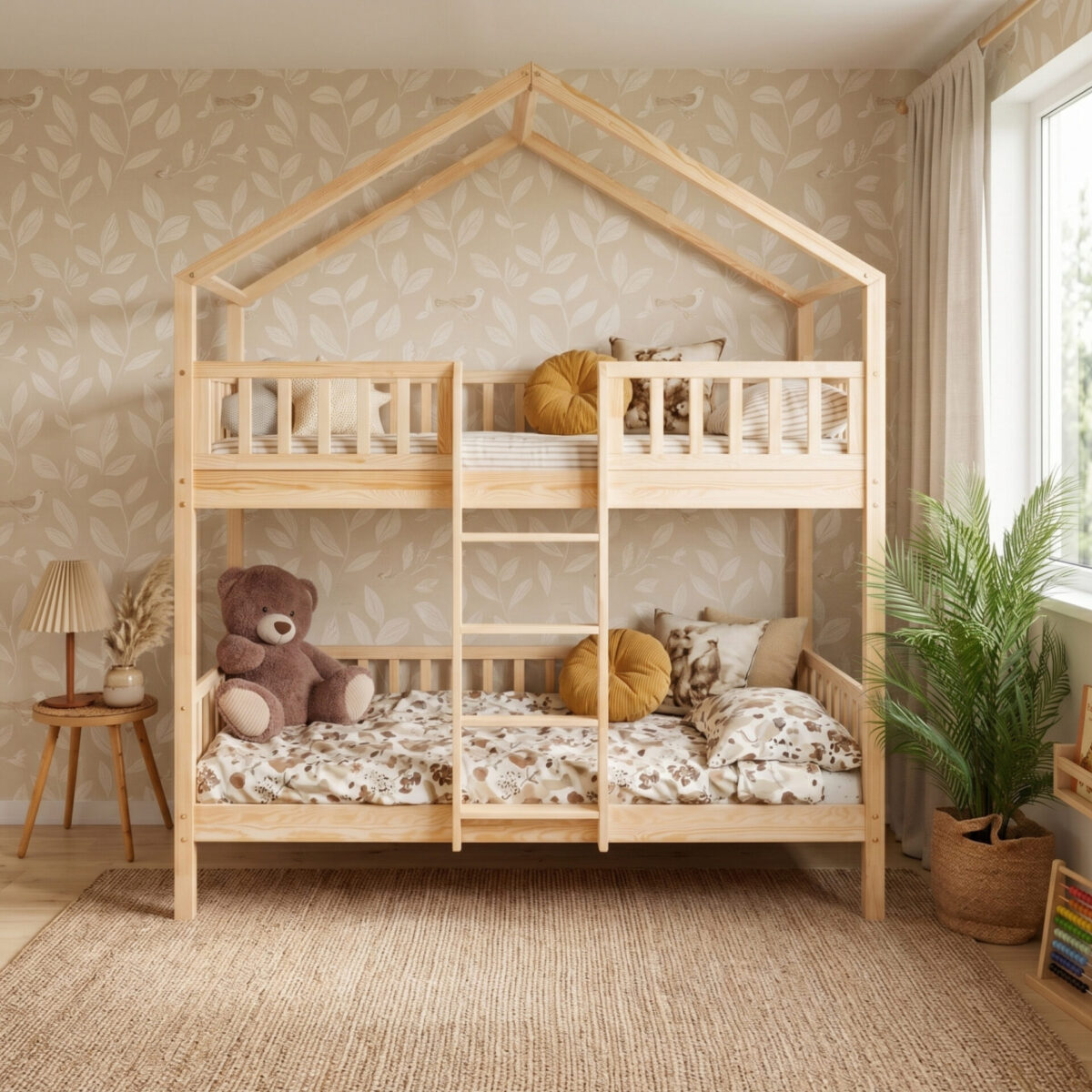 KOSMO Short Bunk Bed – natural pine (1) KOSMO Short Bunk Bed in pine wood, natural pine