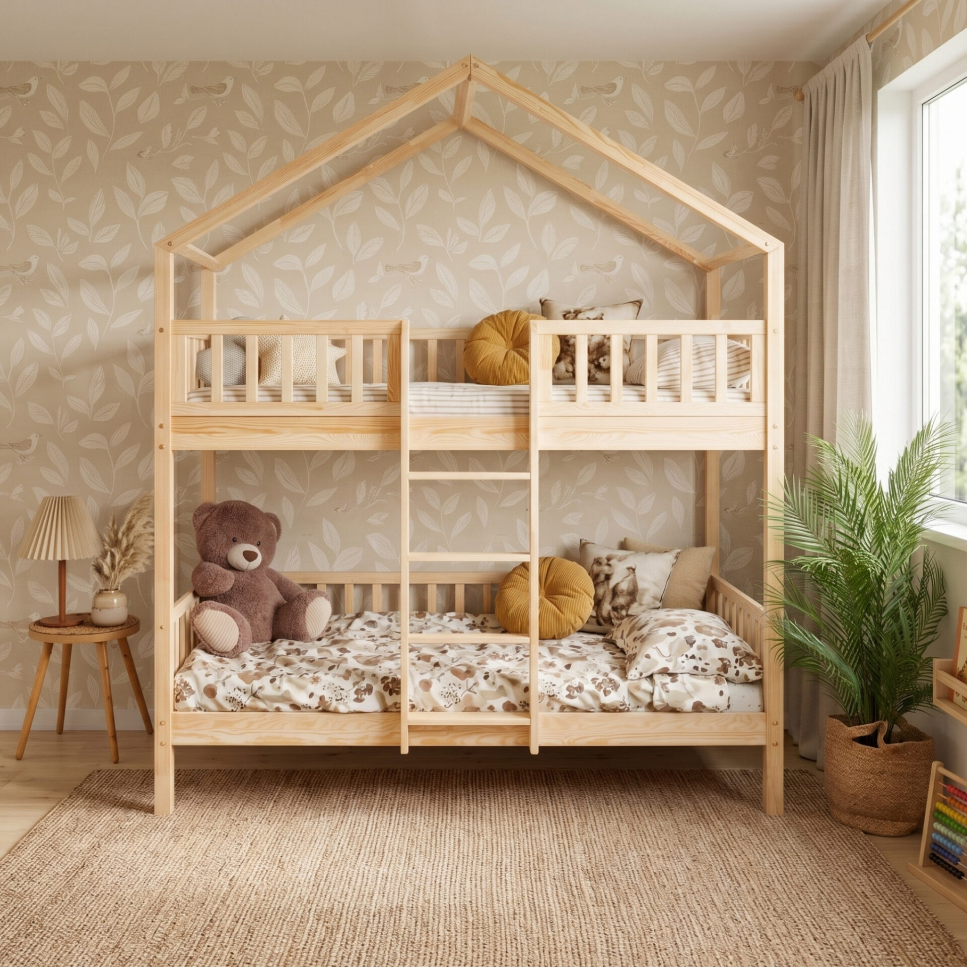 KOSMO Short Bunk Bed – natural pine (1) KOSMO Short Bunk Bed in pine wood, natural pine