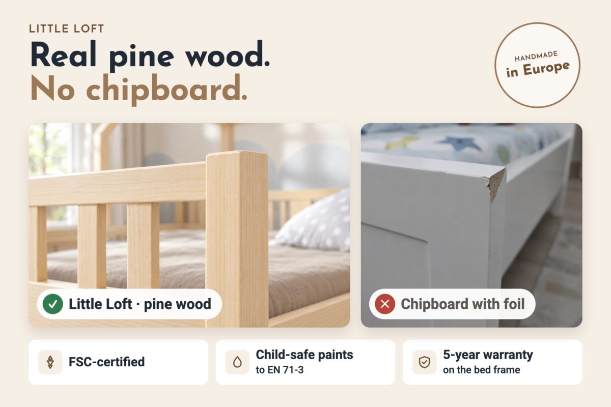 Real pine wood, not chipboard – Little Loft children’s bed