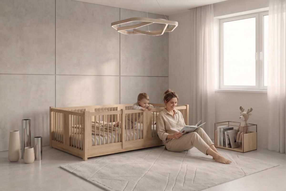 MILO Montessori Bed – story time together MILO Montessori Bed with parent and child
