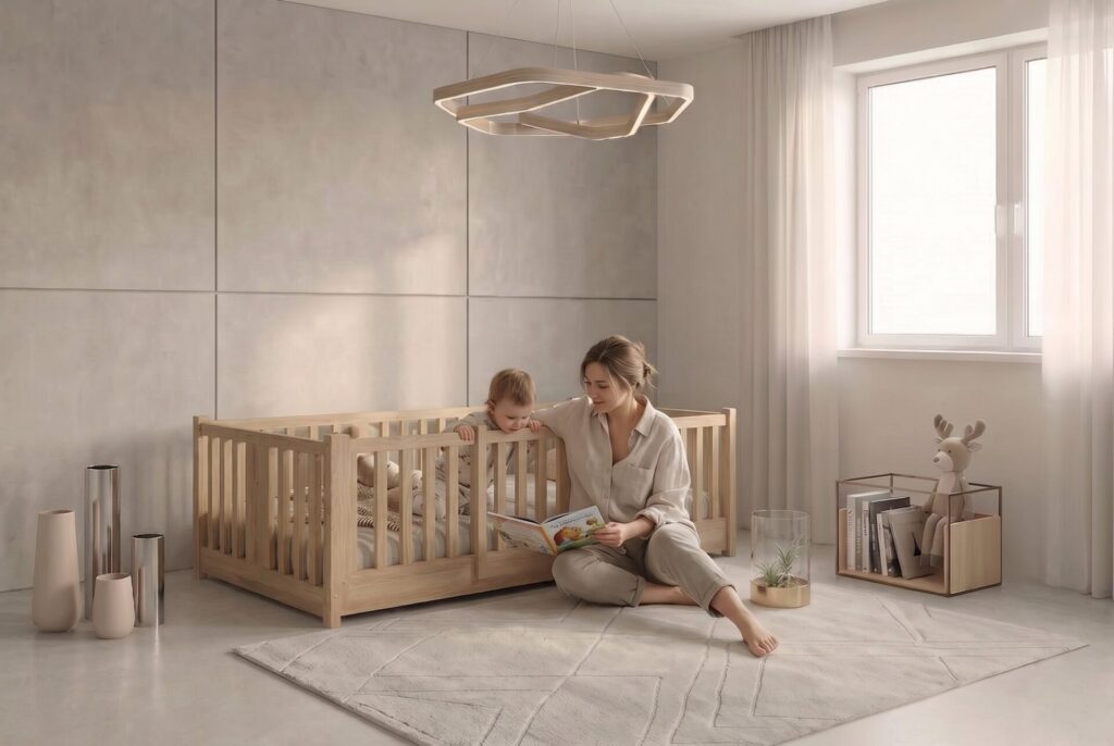 TEO Montessori Bed with parent and child