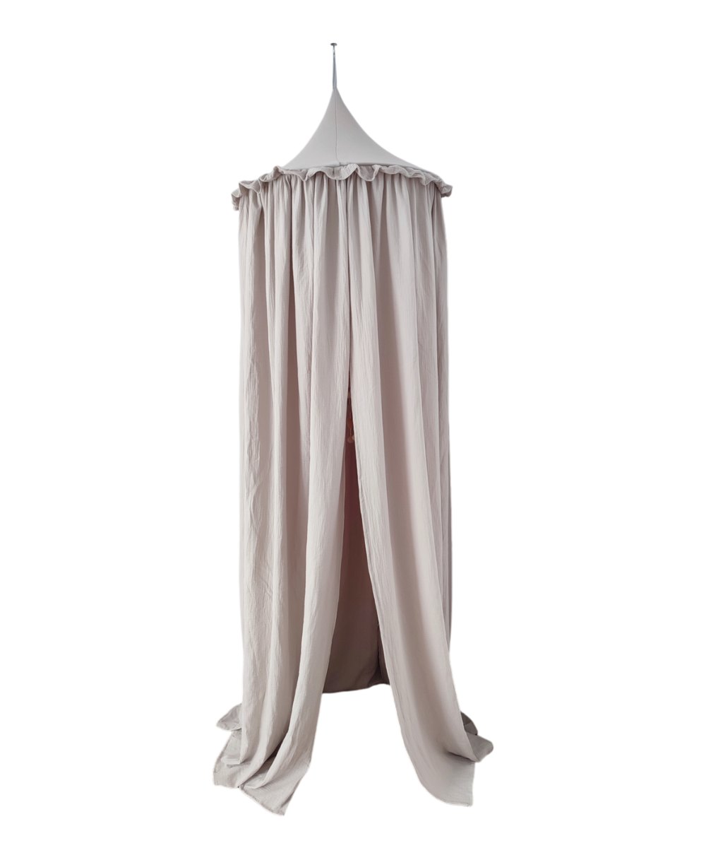Muslin Canopy with Ruffle – Ceiling Mounted – Beige