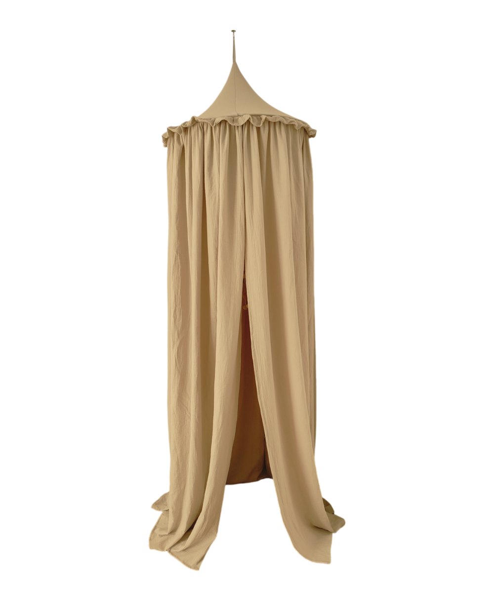 Muslin Canopy with Ruffle – Ceiling Mounted – Cappuccino