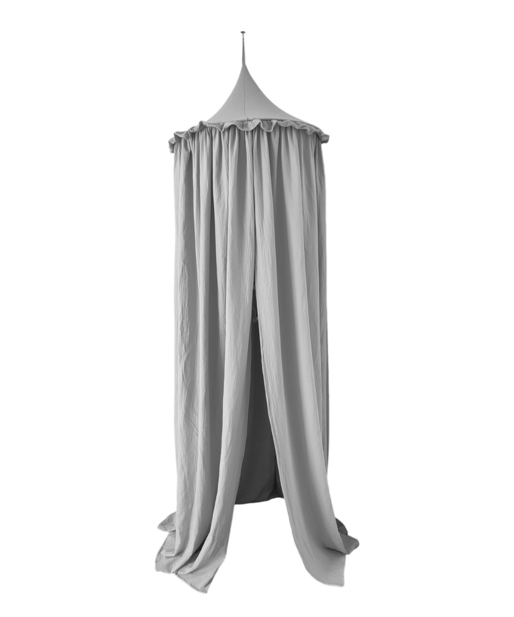 Muslin Canopy with Ruffle – Ceiling Mounted – Grey