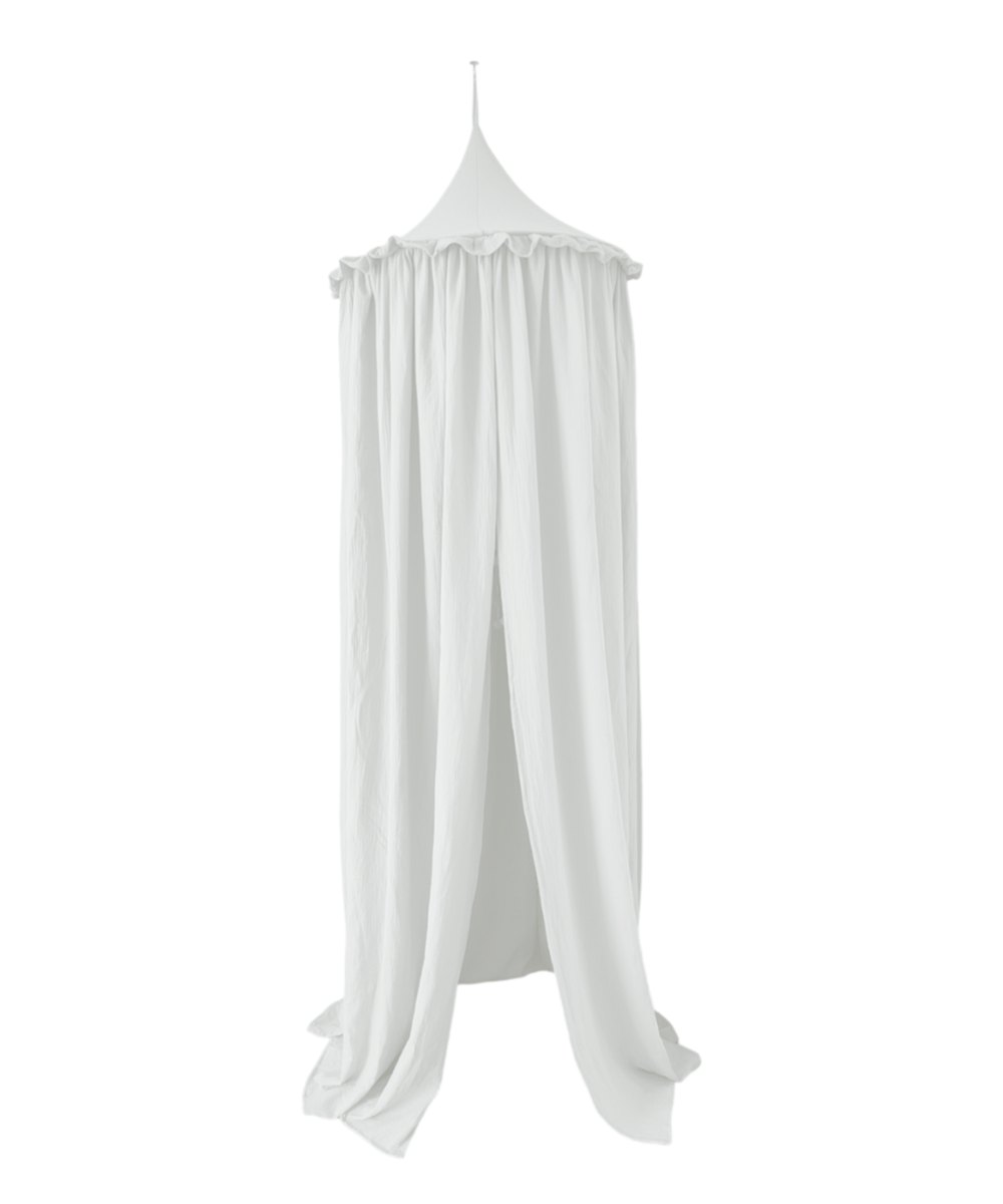 Muslin Canopy with Ruffle – Ceiling Mounted – White