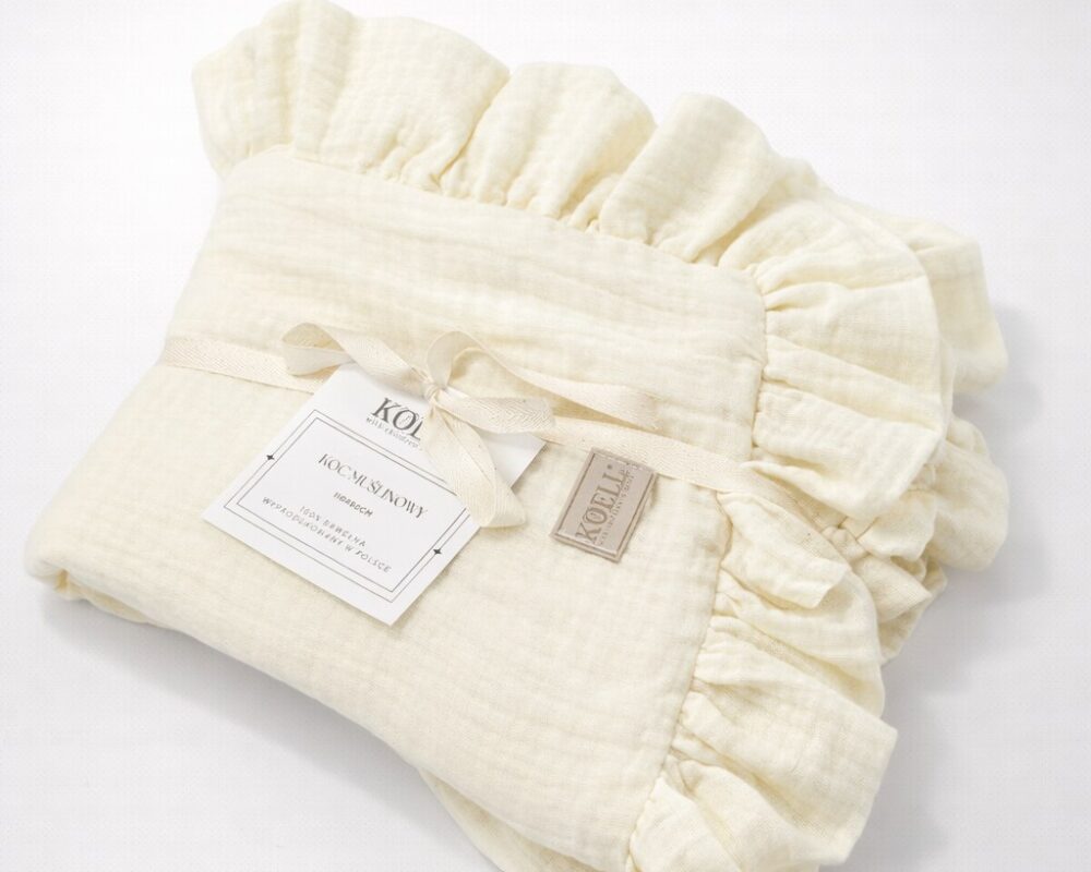 Muslin Blanket with Ruffle 110 × 85 cm – Ecru