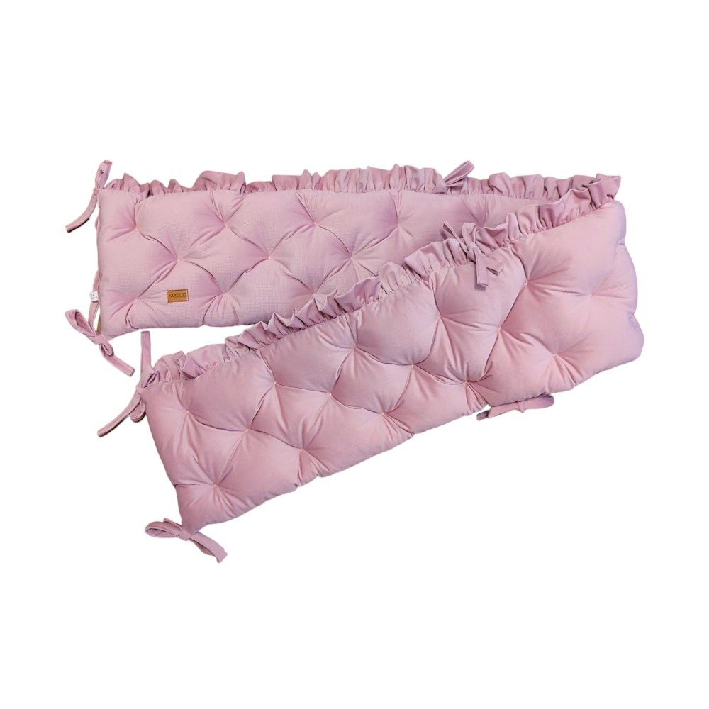 Quilted Velvet Cot Bumper with Ruffle – Dusty Pink