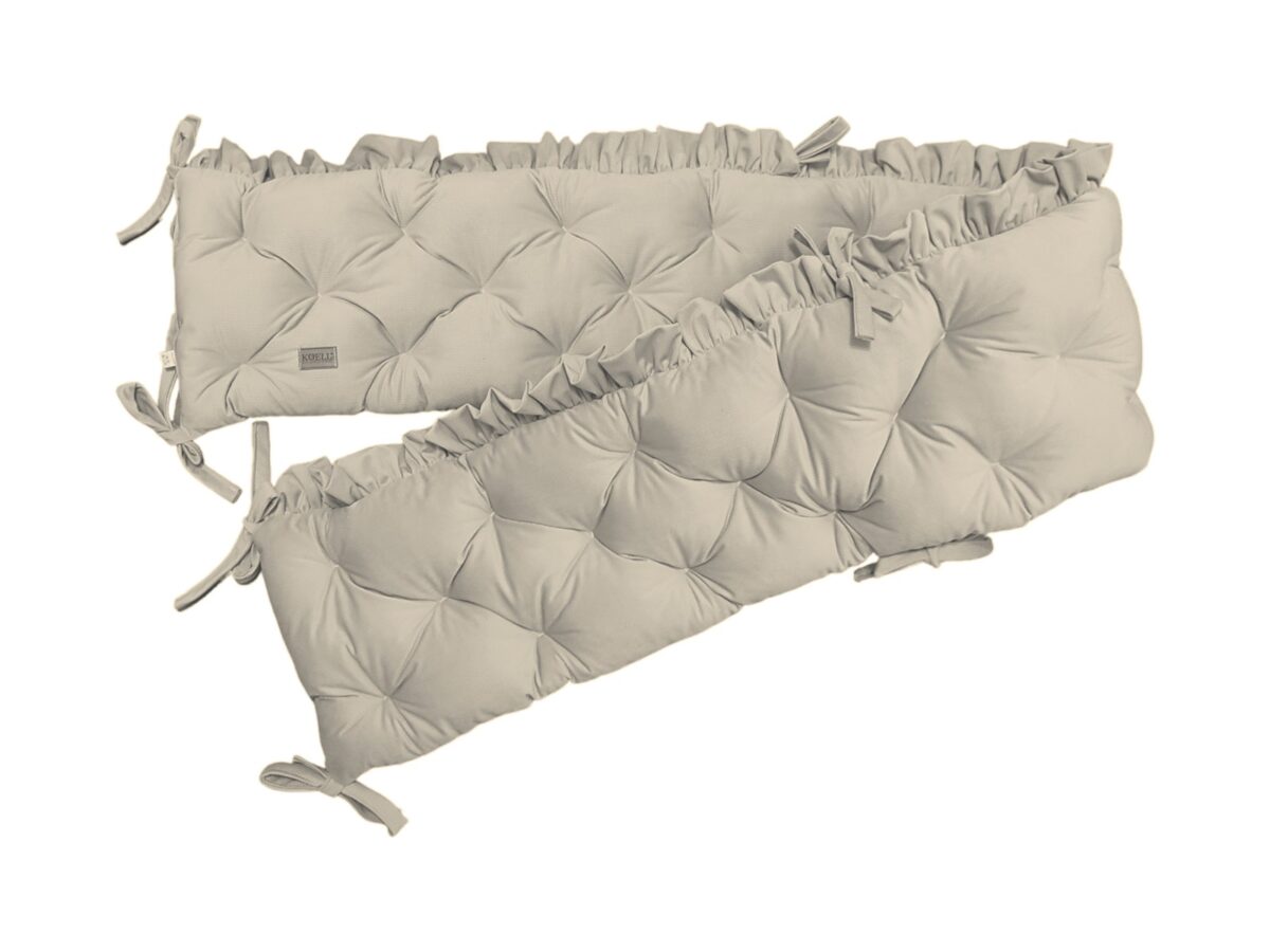 Quilted Velvet Cot Bumper with Ruffle – Beige
