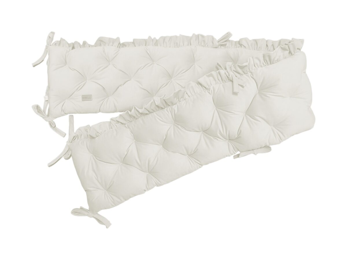 Quilted Velvet Cot Bumper with Ruffle – Cream