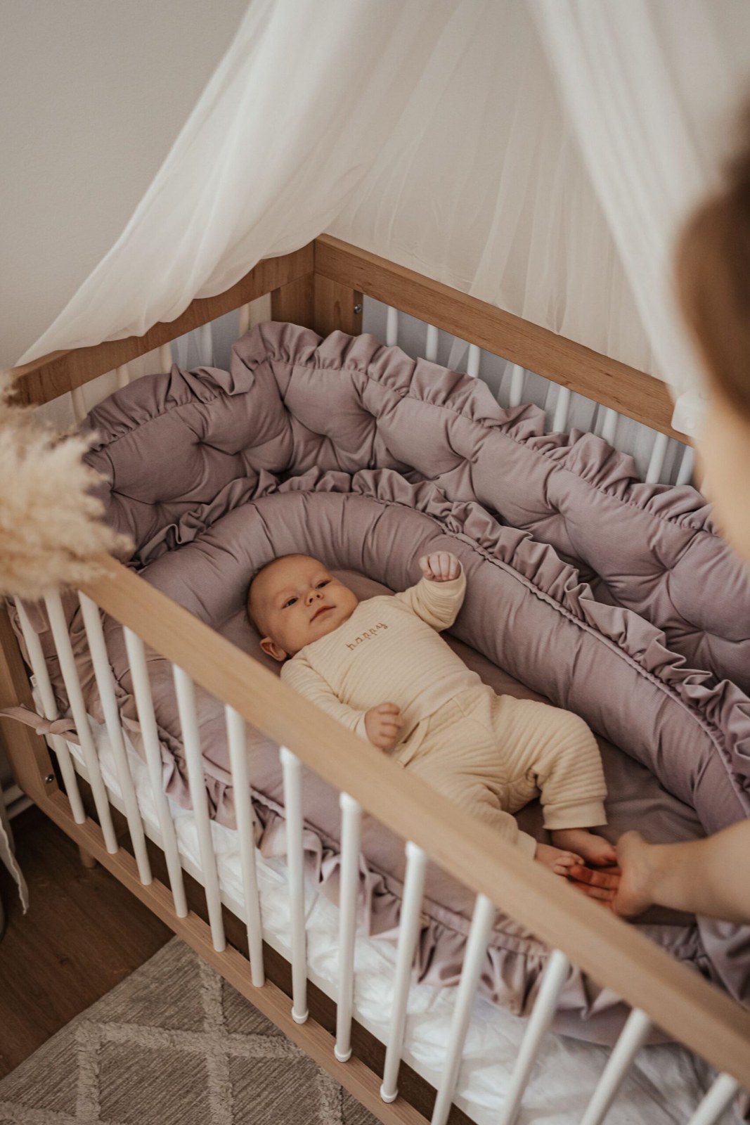 Quilted Velvet Cot Bumper with Ruffle