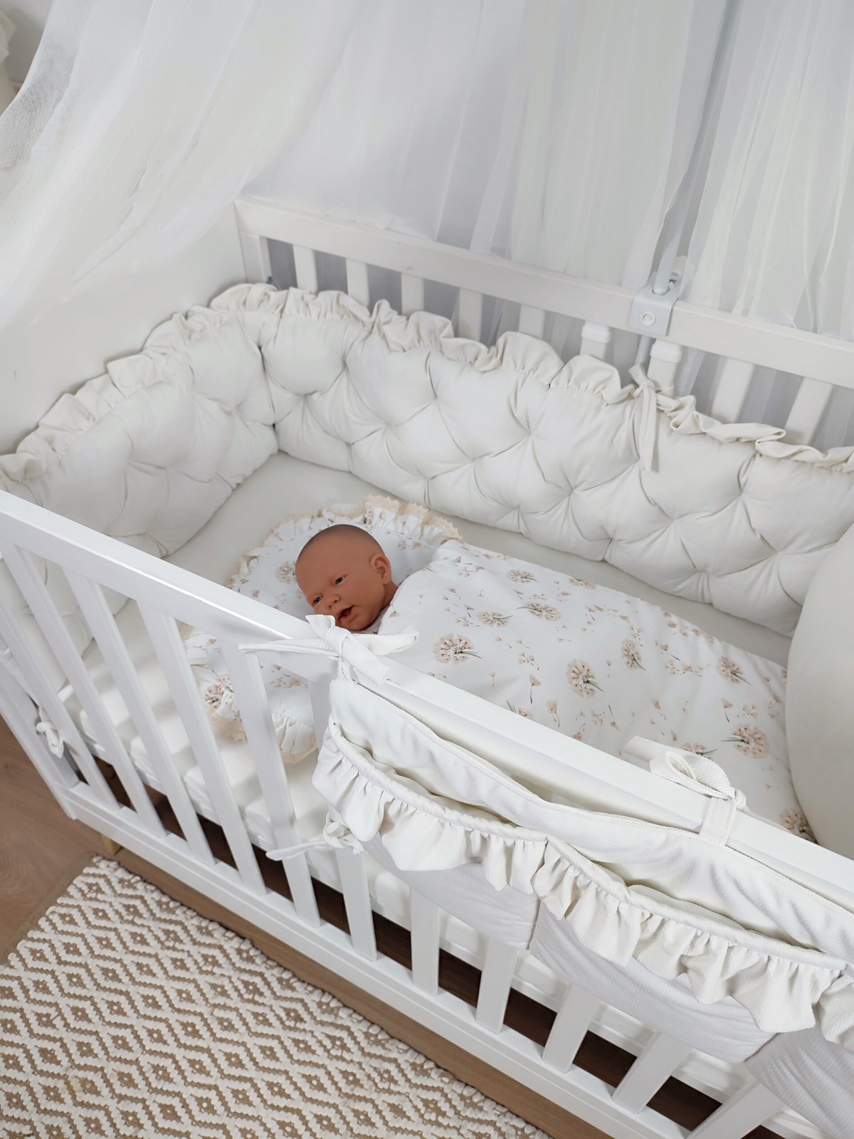 Quilted Velvet Cot Bumper with Ruffle