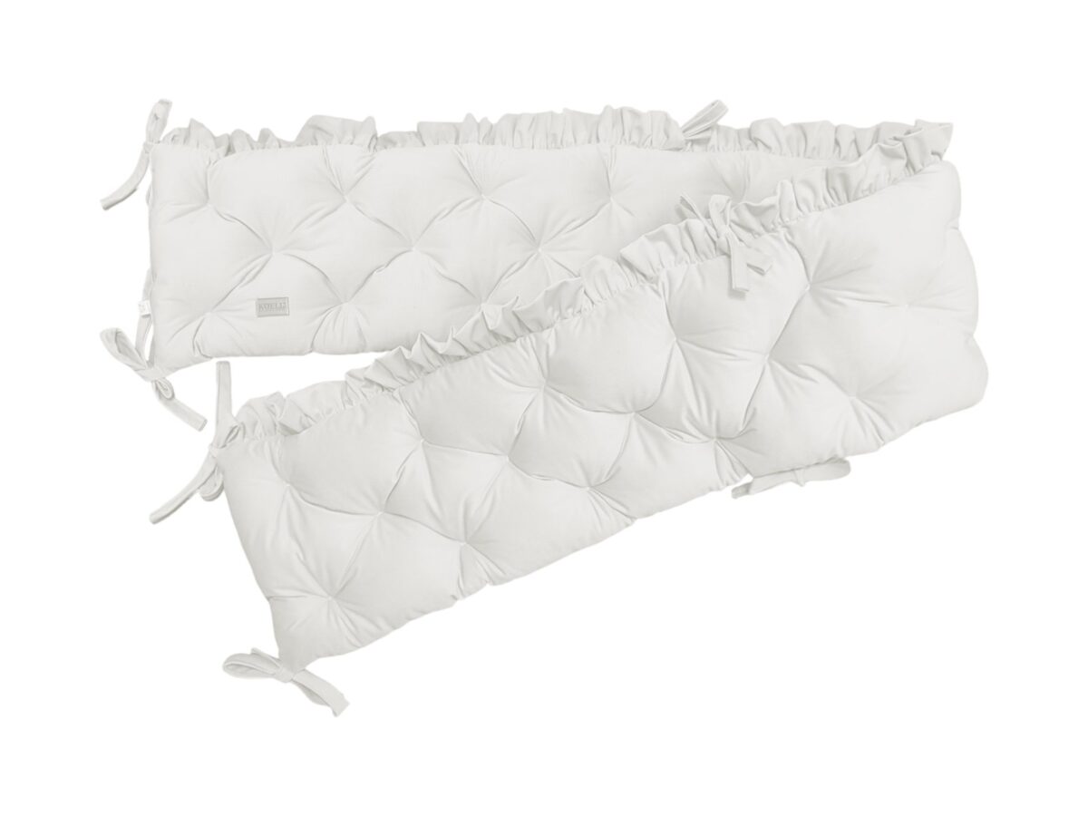 Quilted Velvet Cot Bumper with Ruffle – White